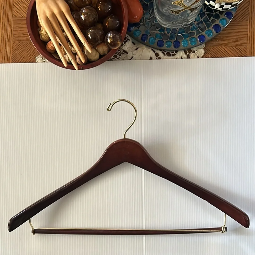 Vintage Walnut Finish Wood Suit Hanger Wood & Brass Suit Hanger